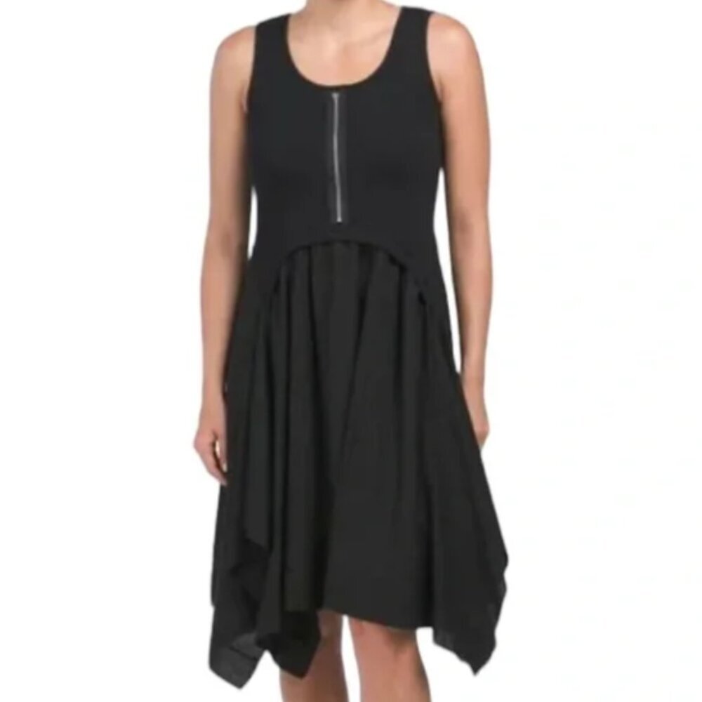 ForCynthia Linen Blend Zip Front Midi Dress Black Size 2X NWT